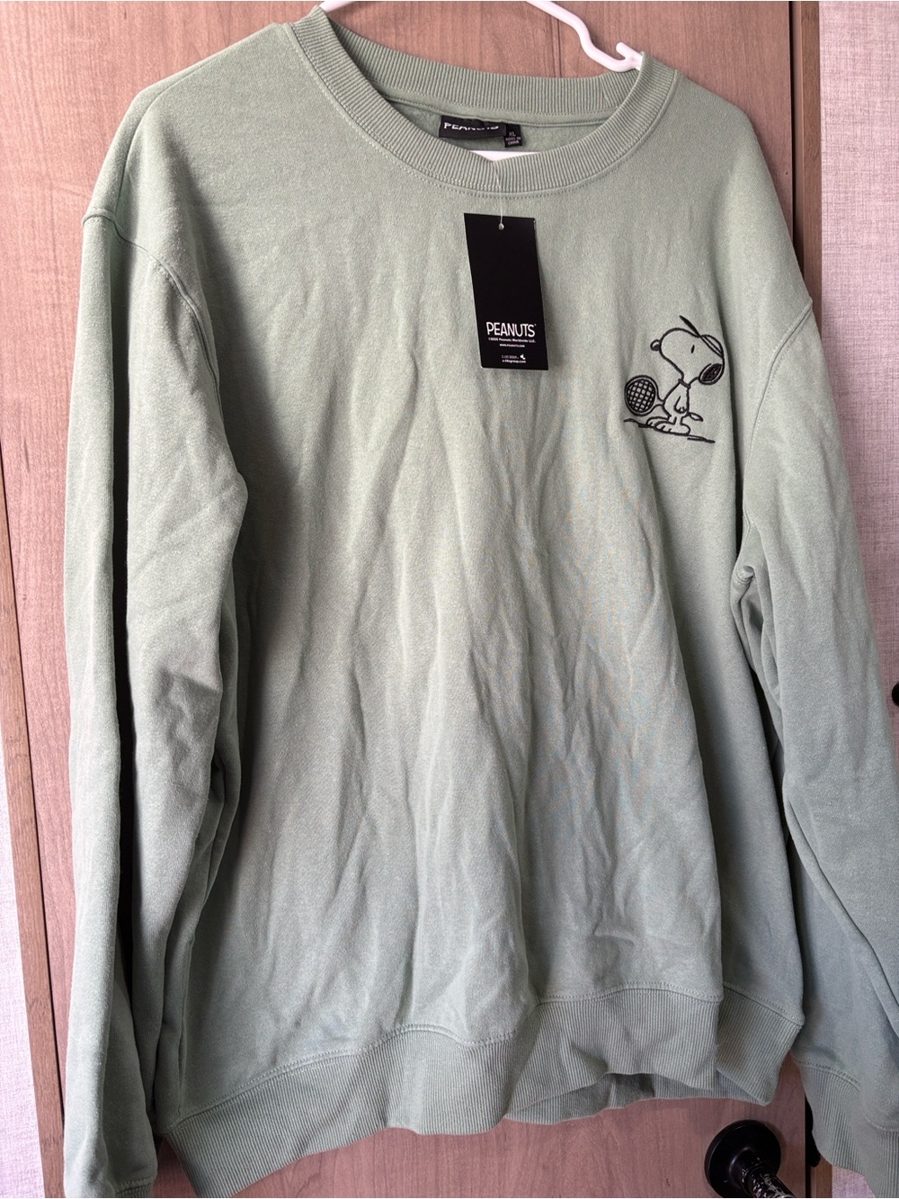Peanuts Unisex Sage Green Snoopy Tennis Graphic Crewneck